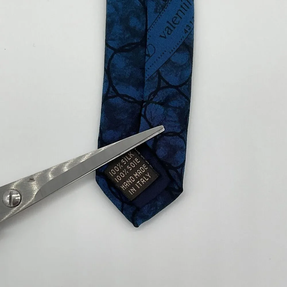 Valentino Cravatte Neck‎ Tie Mens Blue Black Patterned Silk Made in Italy